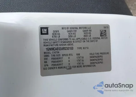 2010 Chevrolet Tahoe Ls from USA, damaged, VIN 1GNMCAE03AR230160